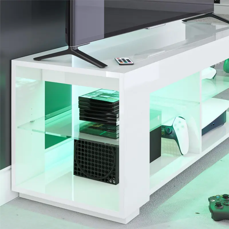 NTense LED TV Stand with Glass Shelves for TVs up to 55 , White Gloss - Image 3