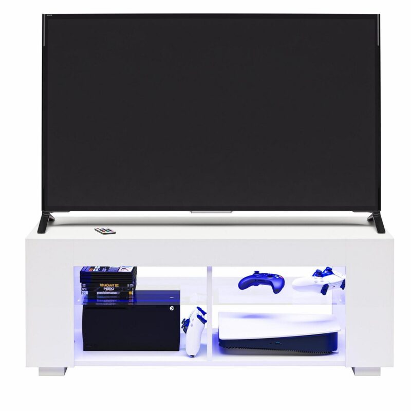 NTense LED TV Stand with Glass Shelves for TVs up to 55 , White Gloss - Image 11