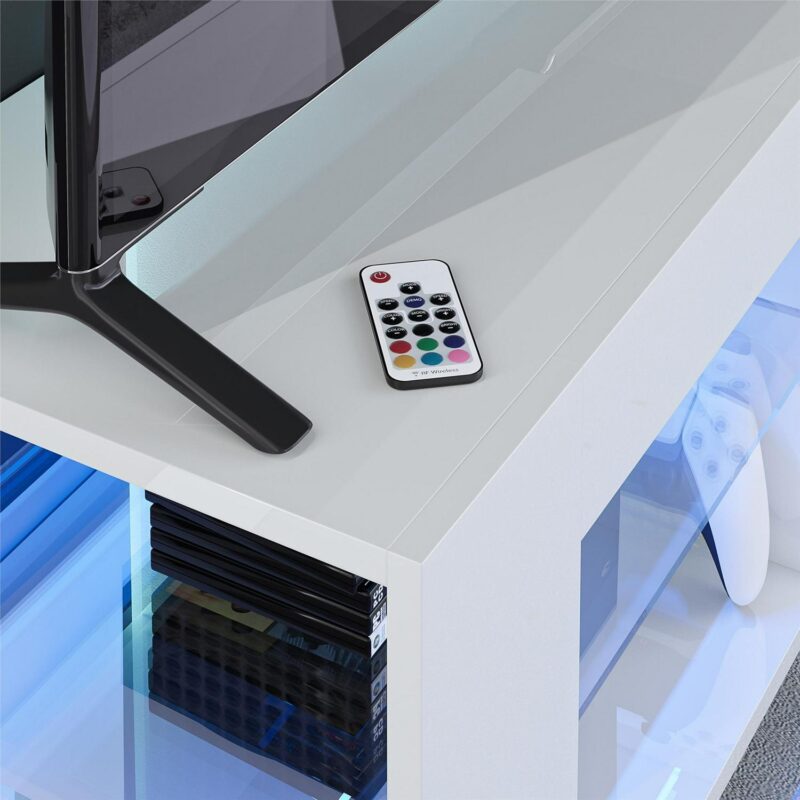 NTense LED TV Stand with Glass Shelves for TVs up to 55 , White Gloss - Image 8