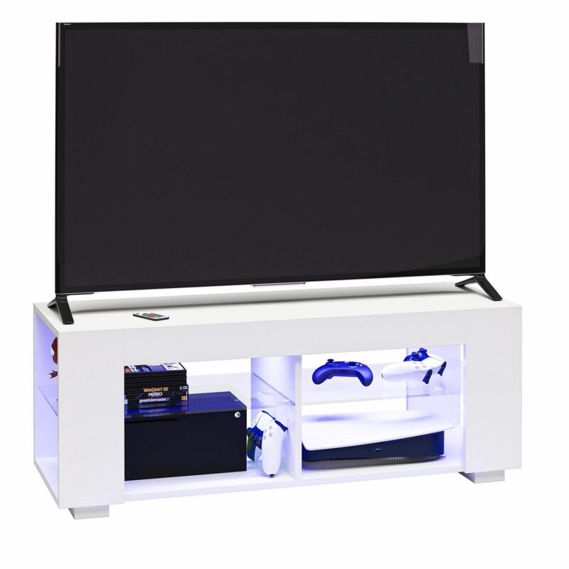 NTense LED TV Stand with Glass Shelves for TVs up to 55 , White Gloss - Image 4