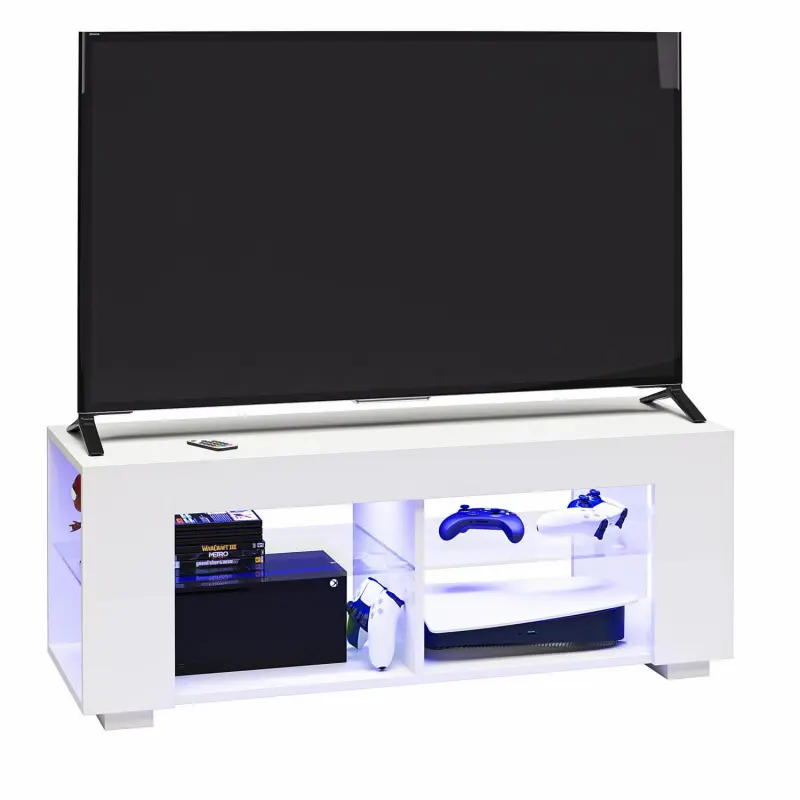 NTense LED TV Stand with Glass Shelves for TVs up to 55 , White Gloss - Image 4