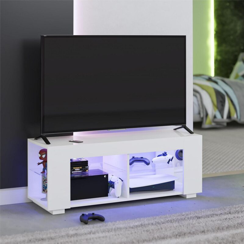 NTense LED TV Stand with Glass Shelves for TVs up to 55 , White Gloss