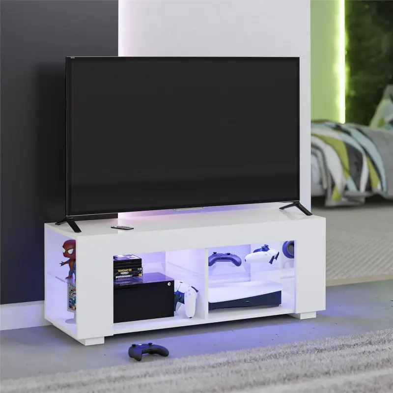 NTense LED TV Stand with Glass Shelves for TVs up to 55 , White Gloss
