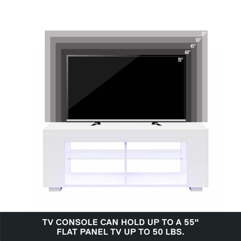 NTense LED TV Stand with Glass Shelves for TVs up to 55 , White Gloss - Image 6