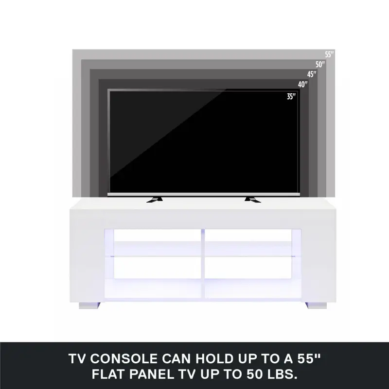 NTense LED TV Stand with Glass Shelves for TVs up to 55 , White Gloss - Image 6