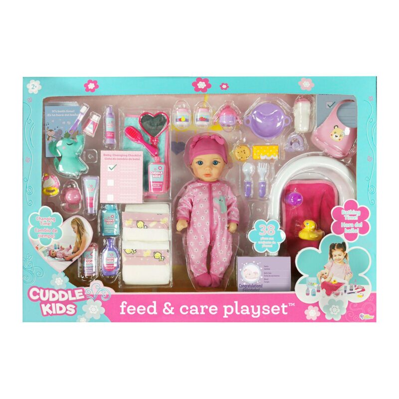 New Adventures Little Darlings Baby Doll Feed and Care Deluxe Playset with 15in. Baby Doll and 35 Accessories