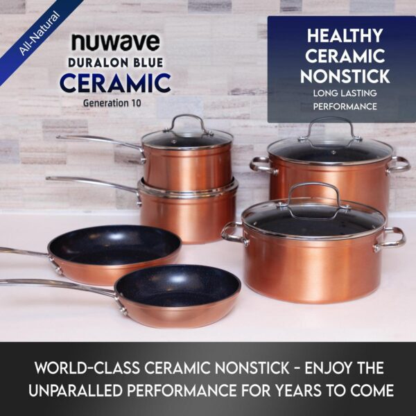 Nuwave 10PC Cookware set, Rustic Copper Duralon Blue Ceramic Non-Stick Cookware Set