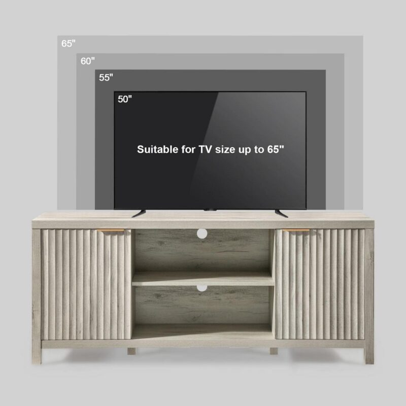 OAKHAM Fluted Tv Stands, Entertainment Center for 65 Inch Tv, Modern Farmhouse TV Console with Doors Cabinet, Media Console with Storage, Gray Oak - Image 5