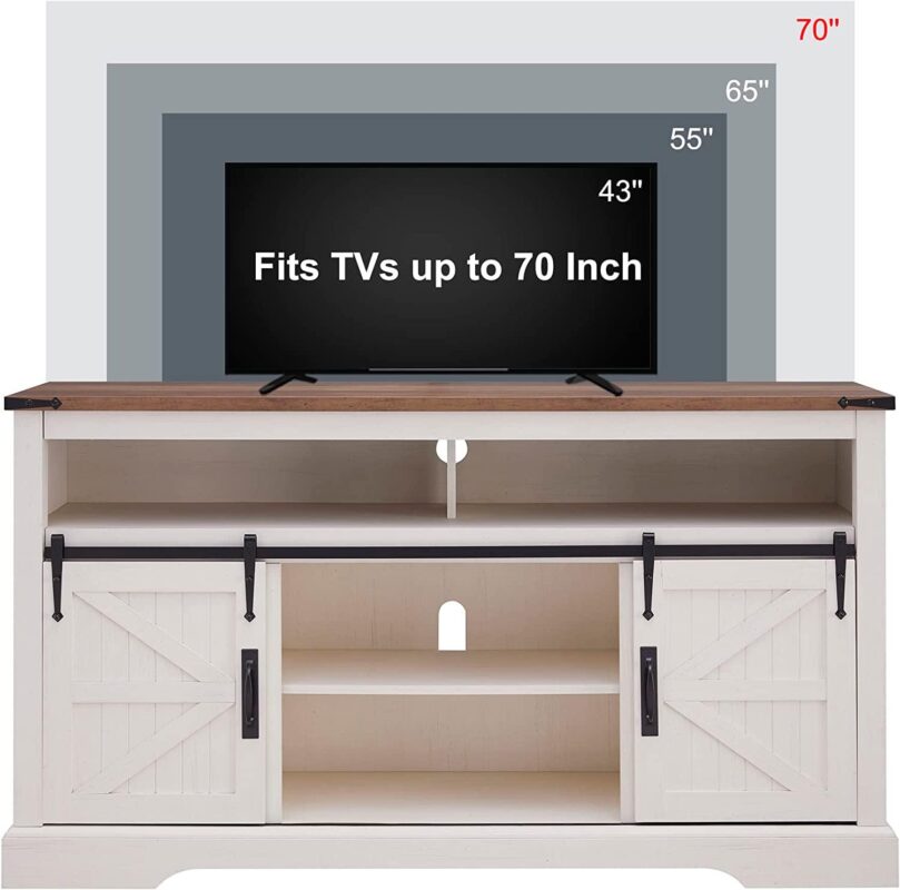 OKD Farmhouse TV Stand for TVs up to 70 , Rustic Console Entertainment Center Television Table with Adjustable Shelf for liveing Room,A Antique White - Image 6
