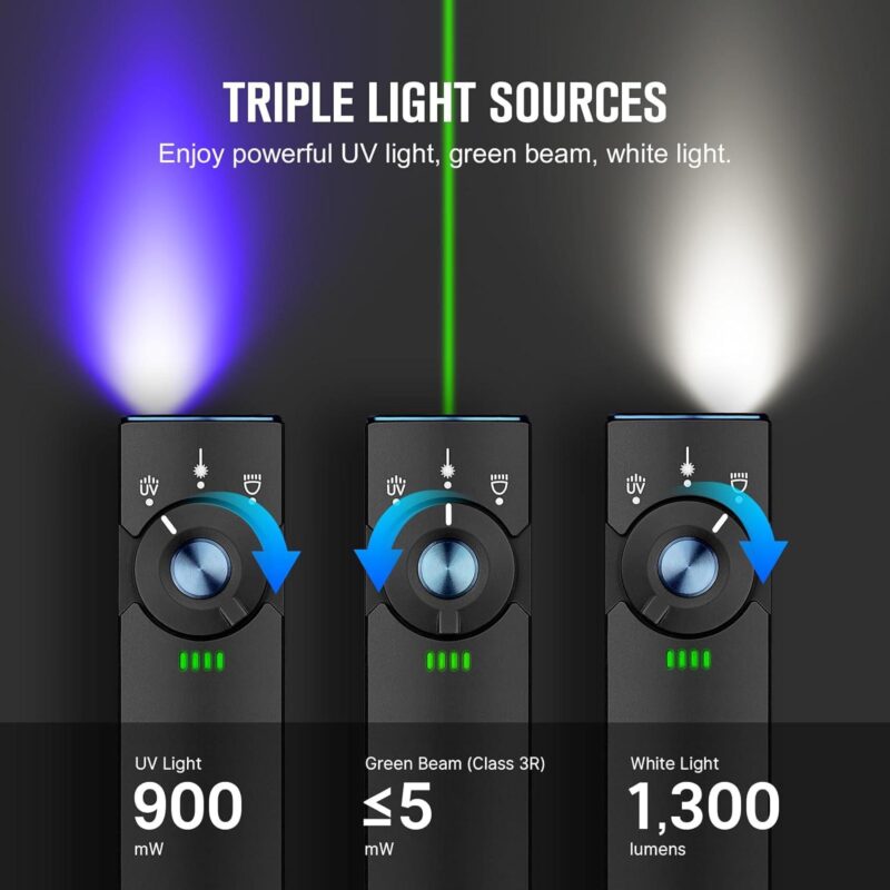 Olight Arkfeld Pro LED Rechargeable Flashlight / UV Light and Green Laser, 1300 Lu - Image 2