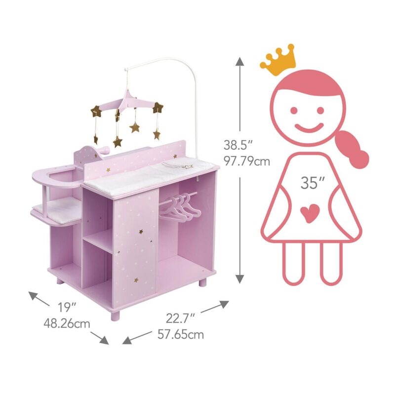 Olivia's Little World Twinkle Stars Princess Baby Doll Changing Station with Storage - Image 6