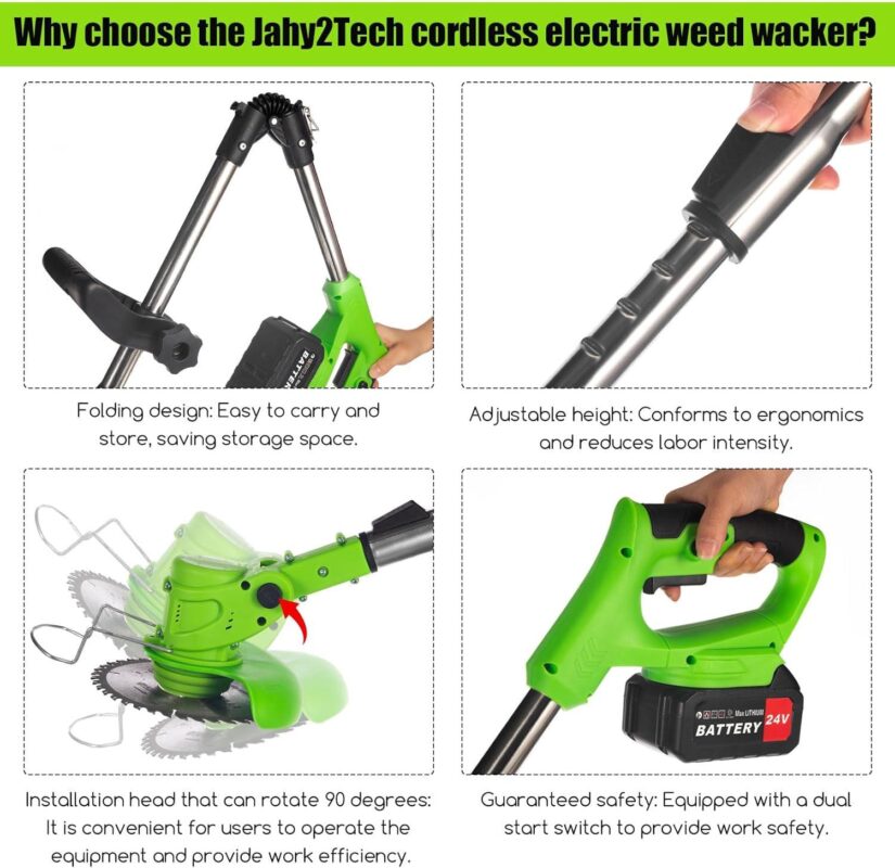 Onemayship Foldable Brush Cutter Cordless Weed Wacker Electric Weed Eater with 2 Large Capacity Batteries &13 Blade for Lawn Garden Yard - Image 3