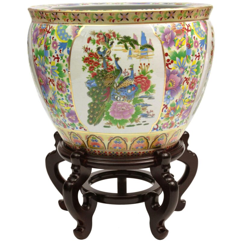 Oriental Furniture 1 4  Satsuma Birds and Flowers Porcelain Fishbowl, decorative item, oriental design