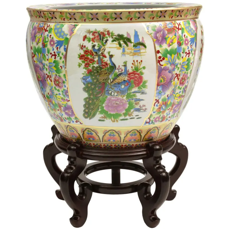 Oriental Furniture 1 4  Satsuma Birds and Flowers Porcelain Fishbowl, decorative item, oriental design
