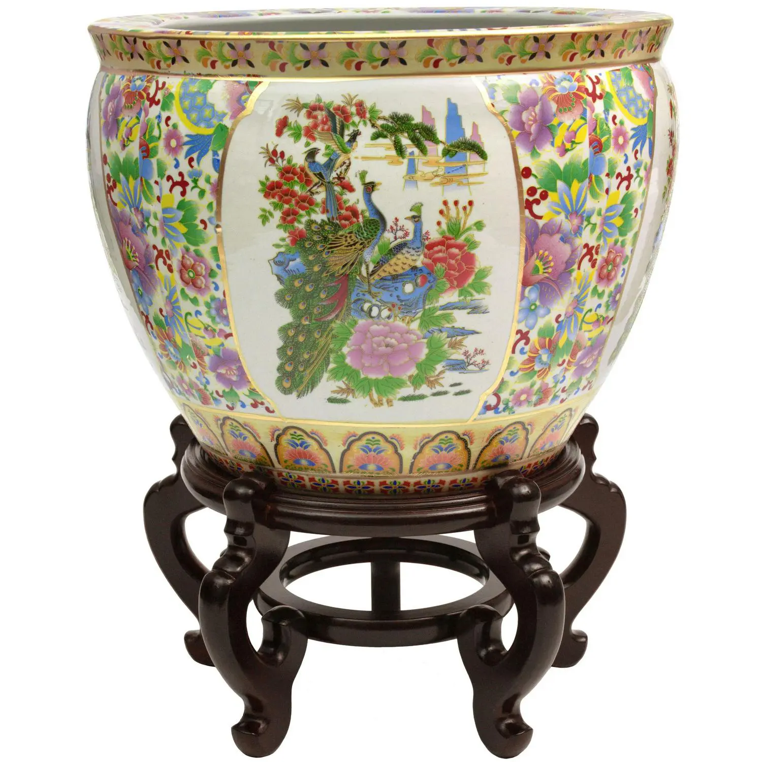 Oriental Furniture 1 4 Satsuma Birds and Flowers Porcelain Fishbowl, decorative item, oriental design 1 Oriental Furniture 1 4  Satsuma Birds and Flowers Porcelain Fishbowl, decorative item, oriental design