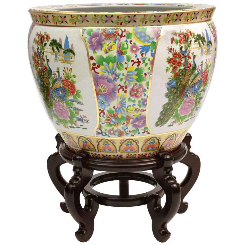 Oriental Furniture 1 4  Satsuma Birds and Flowers Porcelain Fishbowl, decorative item, oriental design - Image 2