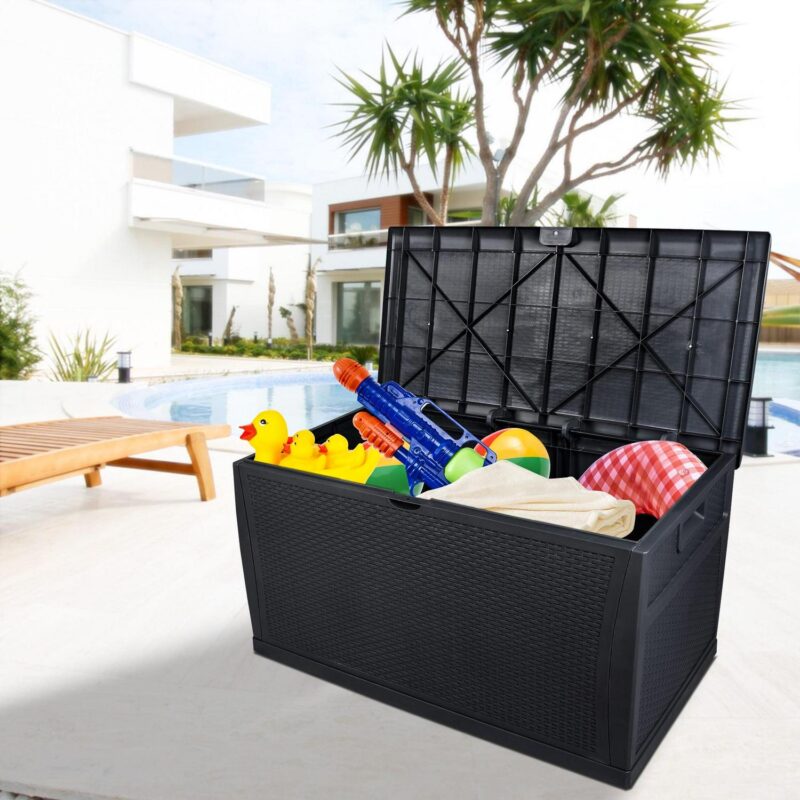 Outdoor Storage Box, XXL Patio Deck Box 120 Gallon Lockable, Waterproof Storage Deck Box for Outside Garden Pool Studio, with 175lbs Seat, Black - Image 2