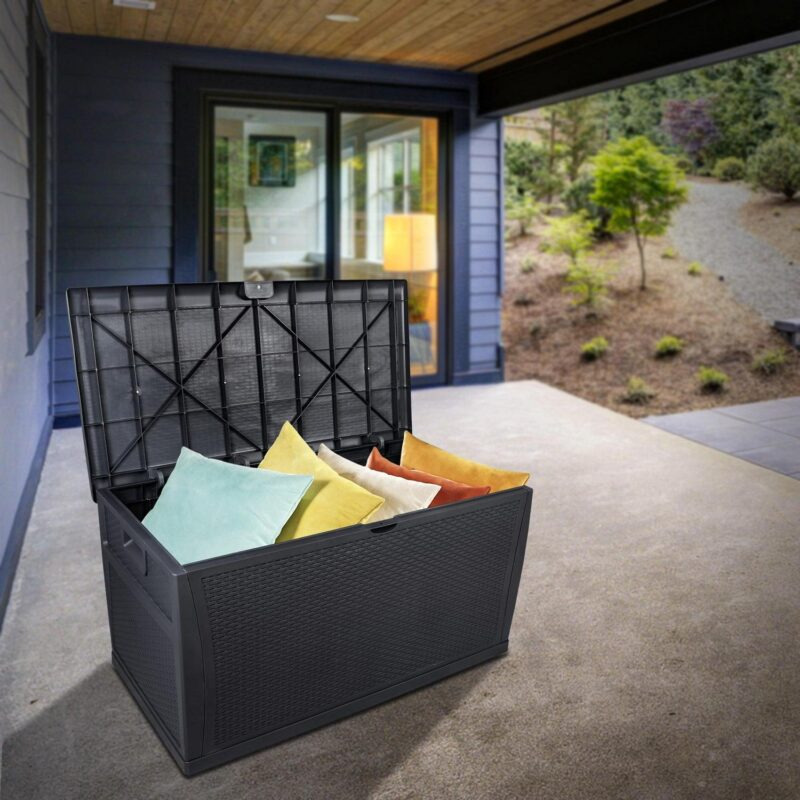 Outdoor Storage Box, XXL Patio Deck Box 120 Gallon Lockable, Waterproof Storage Deck Box for Outside Garden Pool Studio, with 175lbs Seat, Black - Image 11