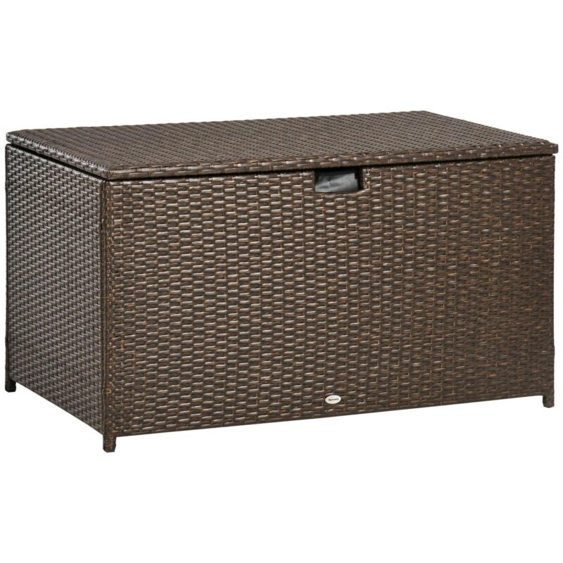 Outsunny 113 Gallon Deck Box with Groove Handle for Garden Tools Brown - Image 2