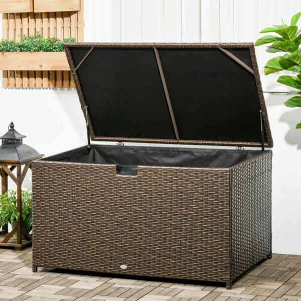 Outsunny 113 Gallon Deck Box with Groove Handle for Garden Tools Brown