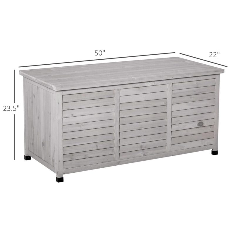 Outsunny 75 Gallon Wooden Deck Box, Outdoor Storage Container with Aerating Gap and Weather-Fighting Finish, Grey - Image 7