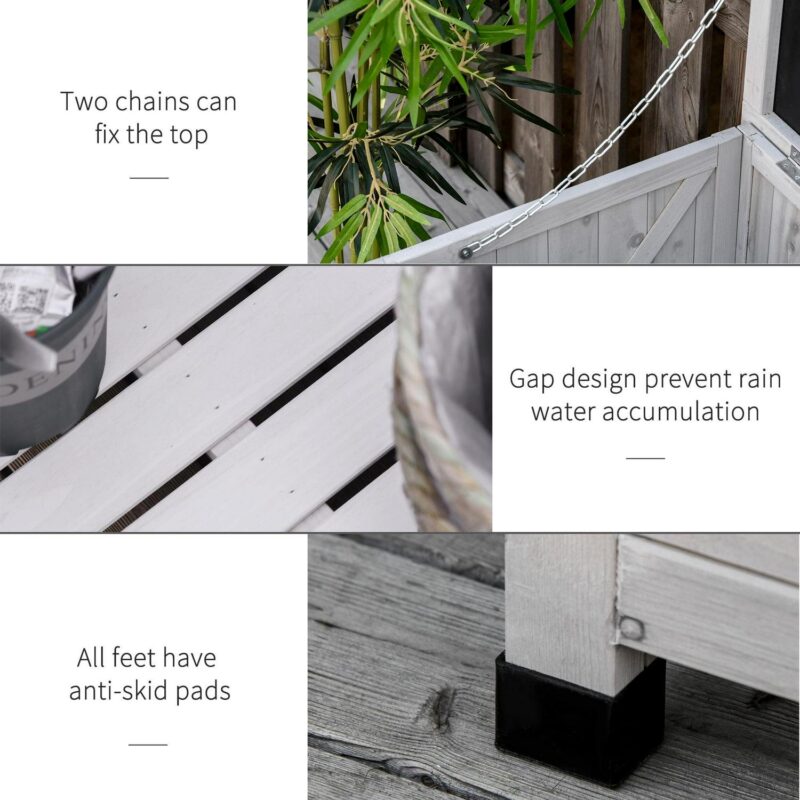 Outsunny 75 Gallon Wooden Deck Box, Outdoor Storage Container with Aerating Gap and Weather-Fighting Finish, Grey - Image 6