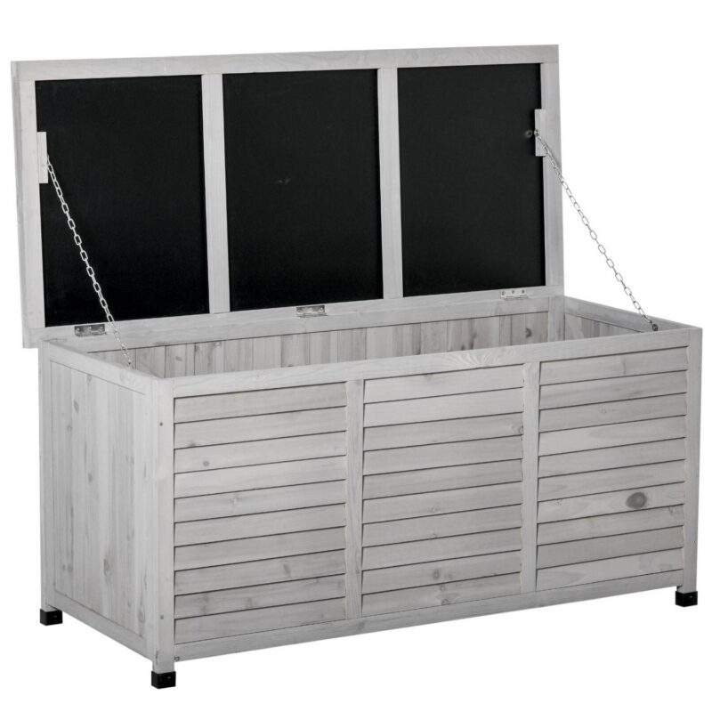 Outsunny 75 Gallon Wooden Deck Box, Outdoor Storage Container with Aerating Gap and Weather-Fighting Finish, Grey - Image 2