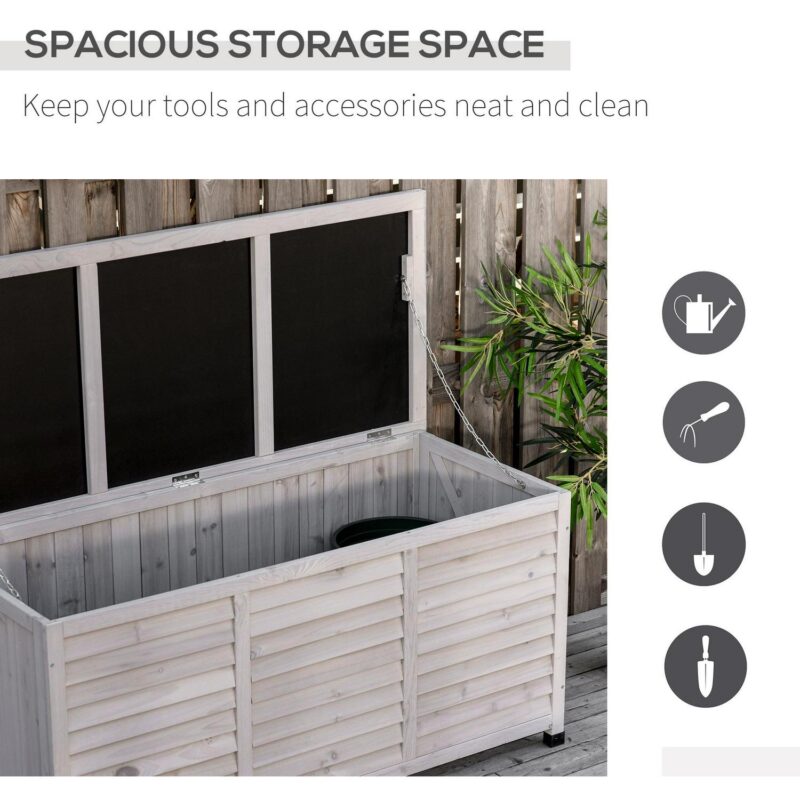 Outsunny 75 Gallon Wooden Deck Box, Outdoor Storage Container with Aerating Gap and Weather-Fighting Finish, Grey - Image 5