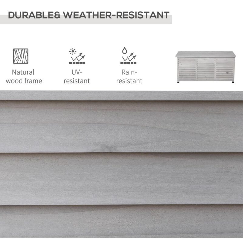 Outsunny 75 Gallon Wooden Deck Box, Outdoor Storage Container with Aerating Gap and Weather-Fighting Finish, Grey - Image 3