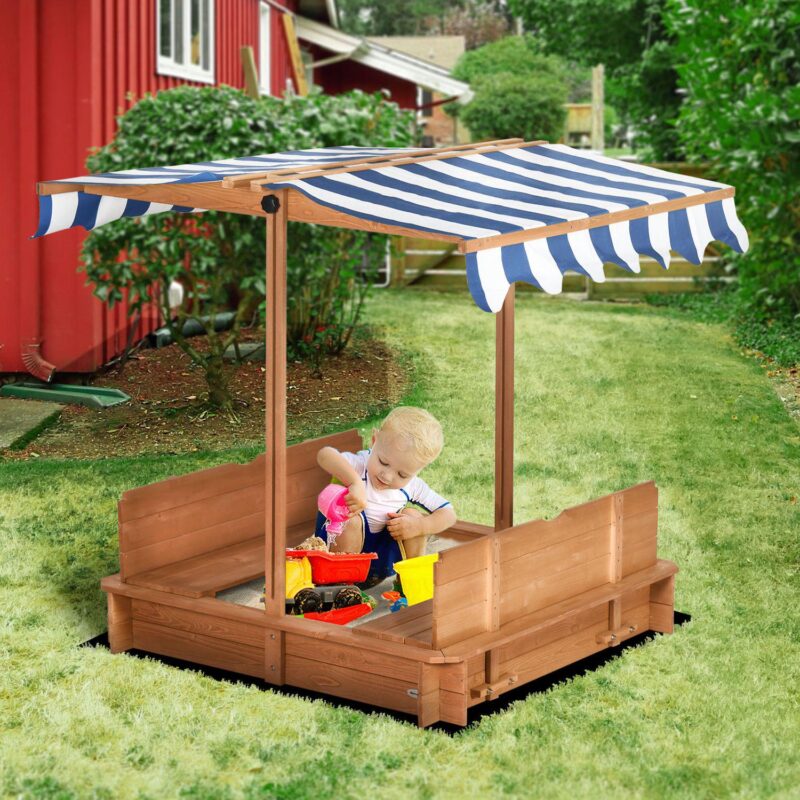 Outsunny Covered Sandbox With Lid and Adjustable Canopy For Kids - Image 3