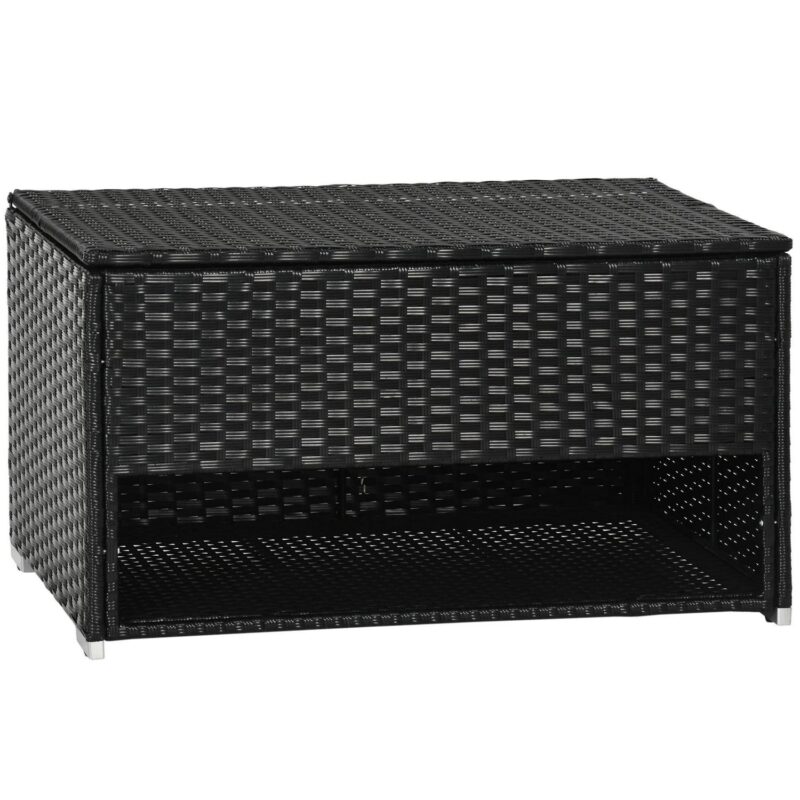 Outsunny Deck Box w/ Outdoor Towel/Shoe Rack, Inner Liner, Black - Image 2