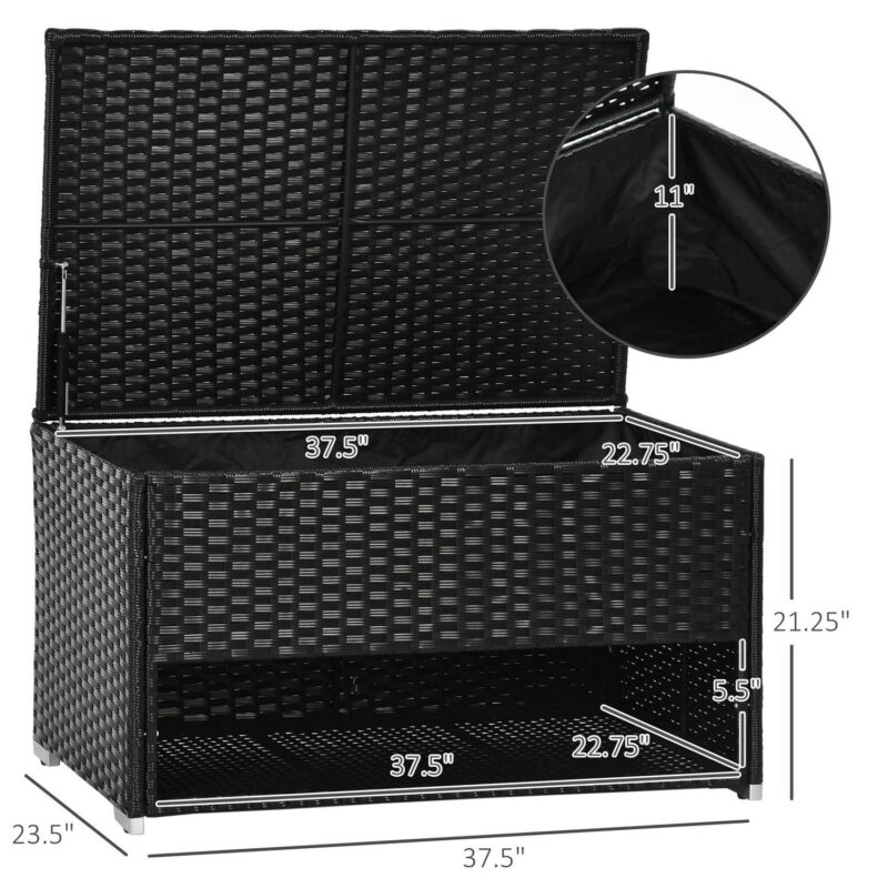 Outsunny Deck Box w/ Outdoor Towel/Shoe Rack, Inner Liner, Black - Image 7