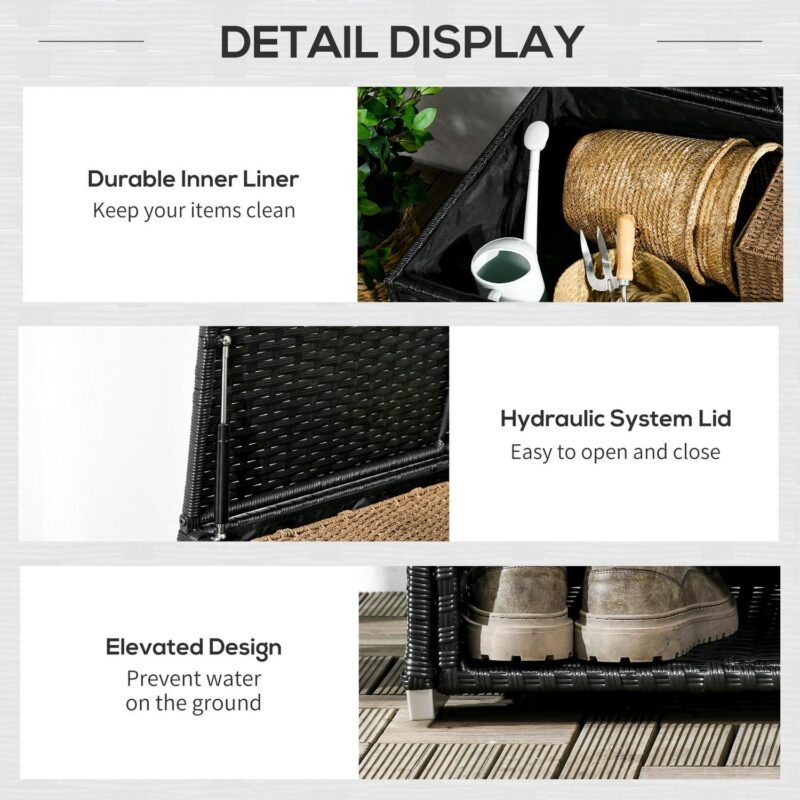 Outsunny Deck Box w/ Outdoor Towel/Shoe Rack, Inner Liner, Black - Image 5