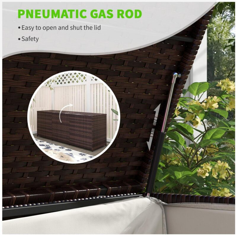 Outsunny Outdoor Storage Box w/ Pneumatic Lift and Liner, Mixed Brown - Image 4