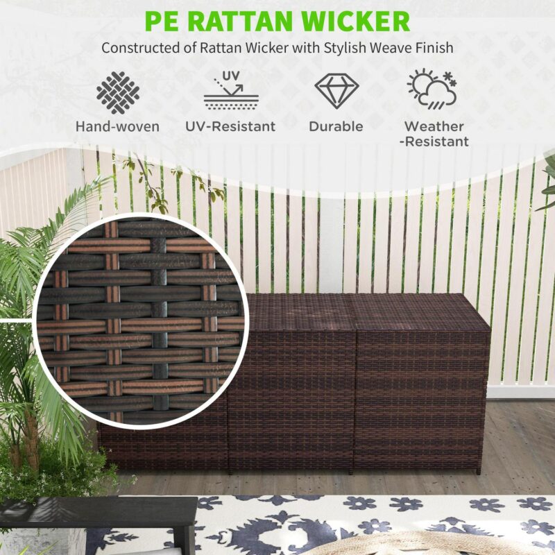 Outsunny Outdoor Storage Box w/ Pneumatic Lift and Liner, Mixed Brown - Image 5