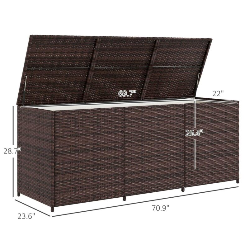 Outsunny Outdoor Storage Box w/ Pneumatic Lift and Liner, Mixed Brown - Image 7