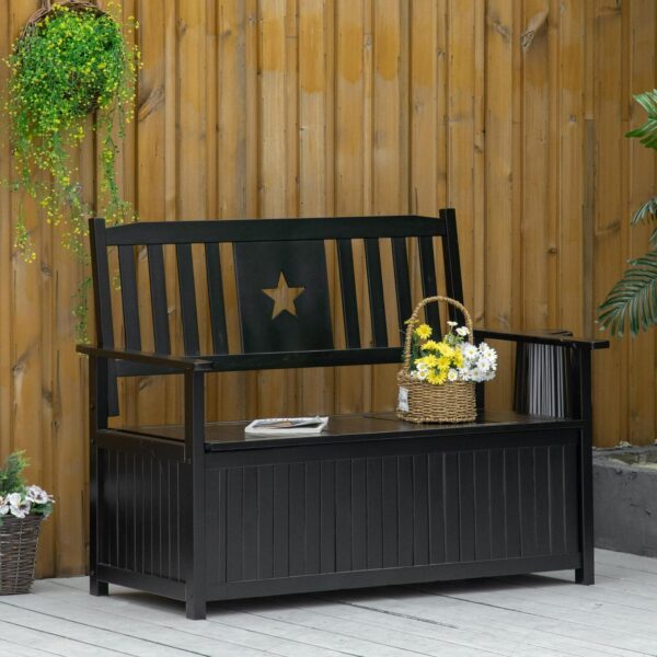 Outsunny Outdoor Wooden Storage Bench Deck Box, Black