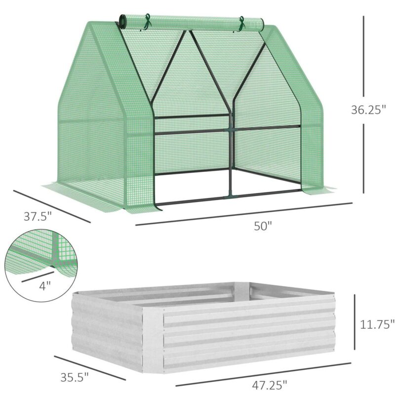 Outsunny Raised Garden Bed with Cover, Mini Greenhouse, Green - Image 7