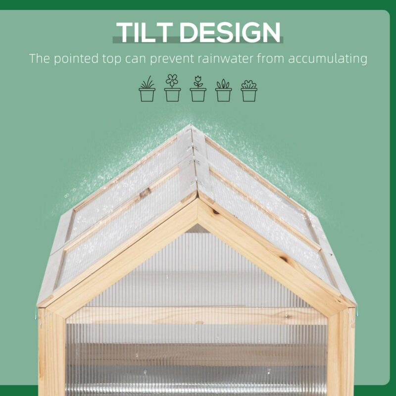 Outsunny Raised Garden Bed with Polycarbonate Greenhouse, Wooden Garden Cold Frame Greenhouse, Flower Planter Protection, 48  x 24  x 32 , Natural - Image 8