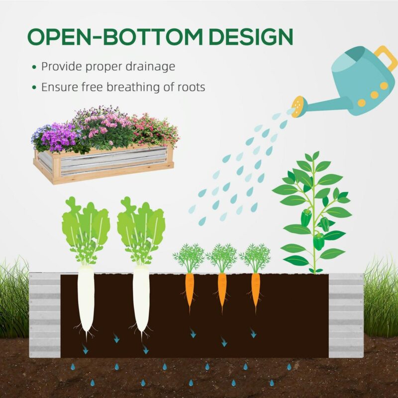 Outsunny Raised Garden Bed with Polycarbonate Greenhouse, Wooden Garden Cold Frame Greenhouse, Flower Planter Protection, 48  x 24  x 32 , Natural - Image 4