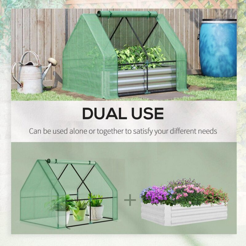 Outsunny Raised Garden Bed with Cover, Mini Greenhouse, Green - Image 3