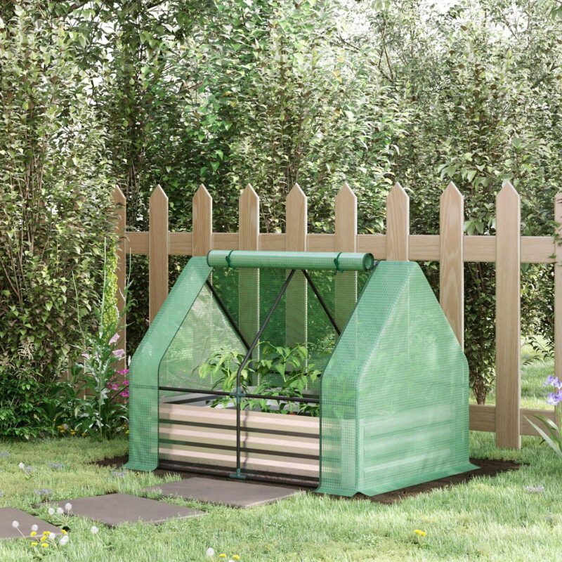 Outsunny Raised Garden Bed with Cover, Mini Greenhouse, Green