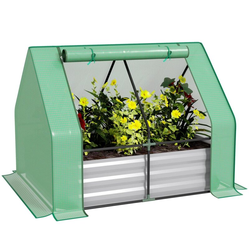 Outsunny Raised Garden Bed with Cover, Mini Greenhouse, Green - Image 2