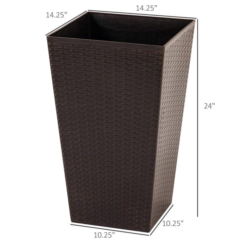 Outsunny Set of 3 Tall Planters with Drainage Hole, Outdoor Flower Plant Pots, Indoor Planters for Porch, Front Door, Entryway, Patio and Deck, Brown - Image 7