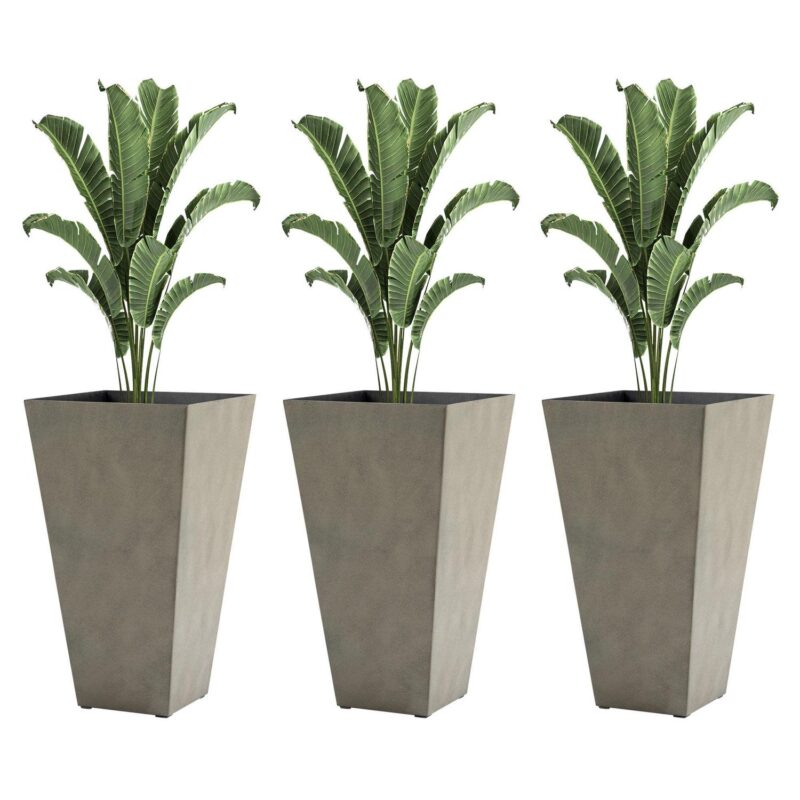 Outsunny Set of 3 Tall Planters with Drainage Hole, 28  Outdoor Flower Plant Pots, Indoor Planters for Porch Patio and Deck, Gray - Image 2