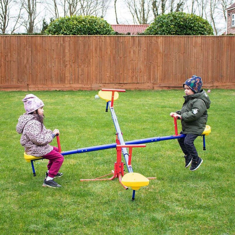 Outsunny Teeter Totter 4 Seat Outdoor Seesaw for Backyard Multiple Kids Playground Equipment Active Play - Image 2