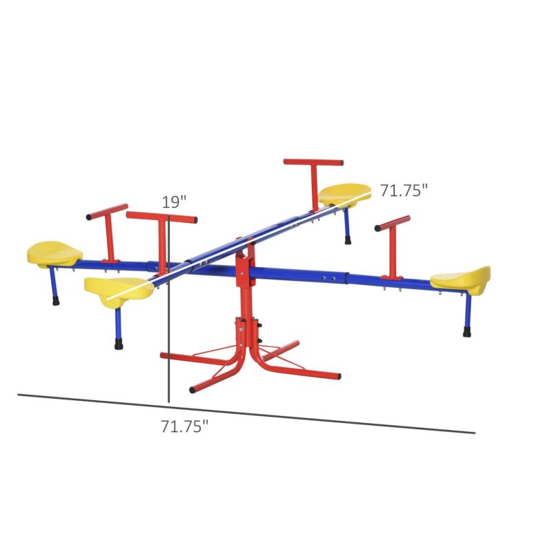 Outsunny Teeter Totter 4 Seat Outdoor Seesaw for Backyard Multiple Kids Playground Equipment Active Play - Image 3