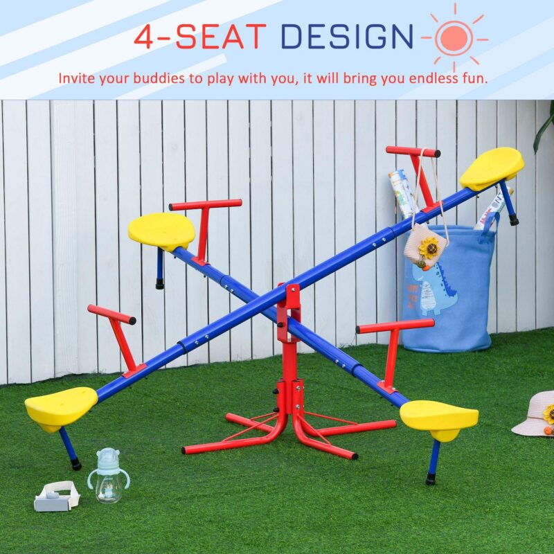 Outsunny Teeter Totter 4 Seat Outdoor Seesaw for Backyard Multiple Kids Playground Equipment Active Play - Image 4