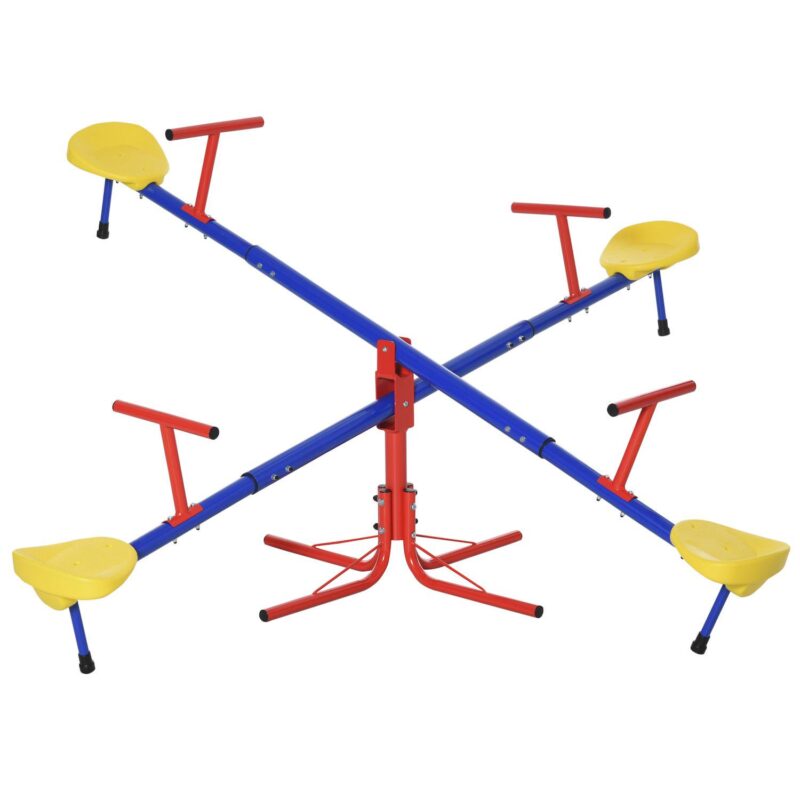 Outsunny Teeter Totter 4 Seat Outdoor Seesaw for Backyard Multiple Kids Playground Equipment Active Play