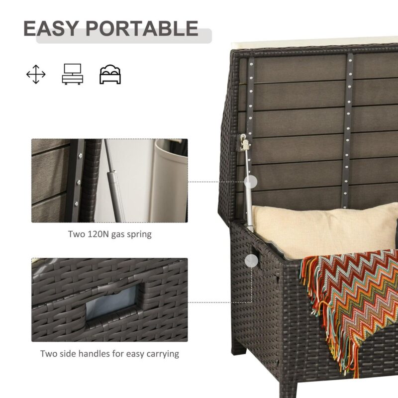 Outsunny Wicker Storage Bench Deck Box with Comfortable Cushion, White - Image 4